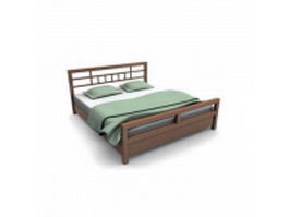 Traditional wood platform bed 3d model preview