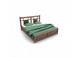 Antique wood platform bed 3d model preview