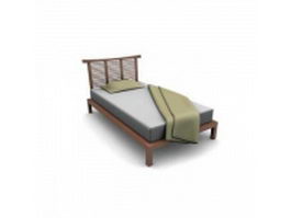 Wood single bed 3d model preview