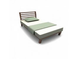 Wood frame single bed 3d model preview