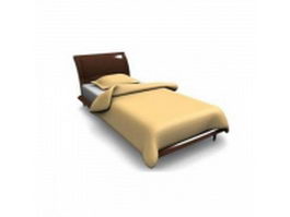 Red wood single bed 3d model preview