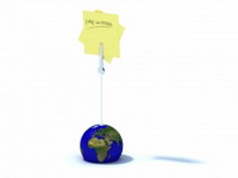Globe memo clip and sticky note 3d model preview