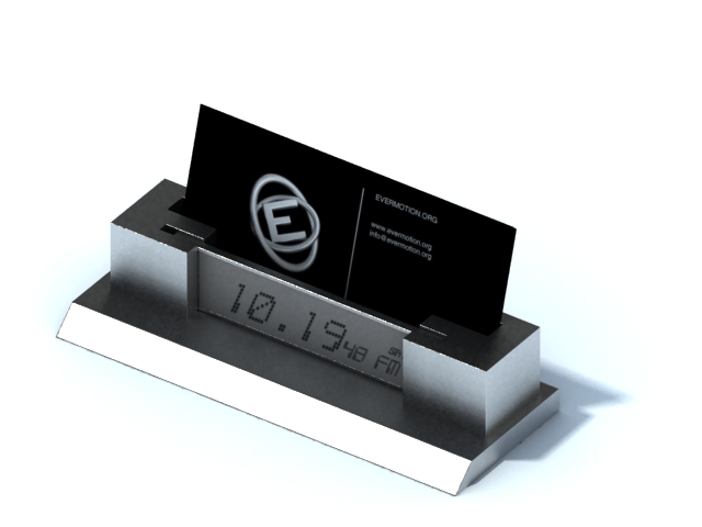 Desktop name card holder with clock 3d rendering