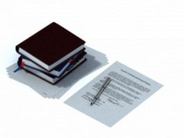 Paper notebooks and pen 3d model preview