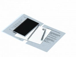 Spiral notebook with pen 3d preview