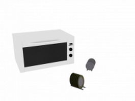 Microwave oven and dinner plates 3d model preview