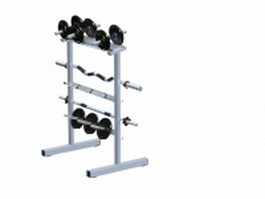 Gym barbell bar & weight plate rack 3d model preview
