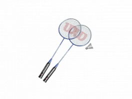 Shuttlecock and badminton racket 3d preview