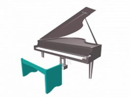 Grand piano with bench 3d model preview