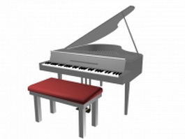 White grand piano 3d model preview