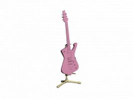 Pink color six string bass 3d model preview