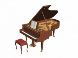 Acoustic grand piano 3d model preview