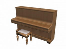 Upright piano with bench 3d model preview