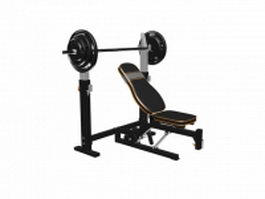 Adjustable weight training bench with rack and barbell 3d preview