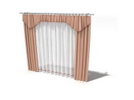Light salmon draperies and sheer curtain 3d model preview