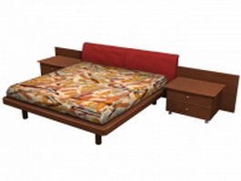 Queen size wood platform bed 3d preview