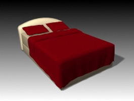 Double bed with red bed sheet 3d model preview