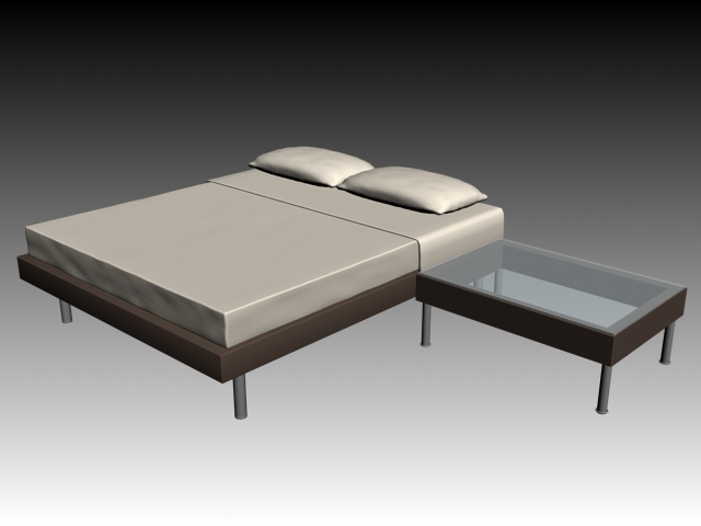 Modern double bed with bedside table 3d rendering