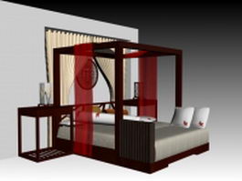 Chinese style four-poster bed 3d model preview