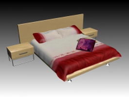 Modern bed with nightstands 3d model preview
