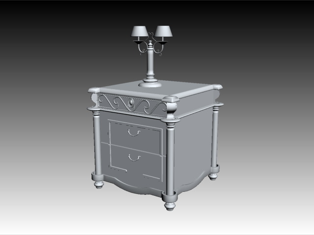 Classical bedside table with lamp 3d rendering