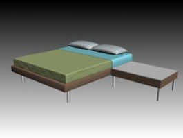 Minimalism double bed with nightstand 3d preview