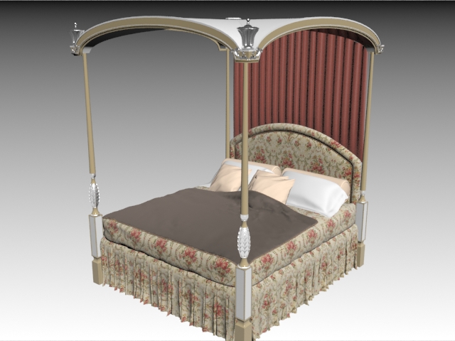 Classical four-poster bed 3d rendering