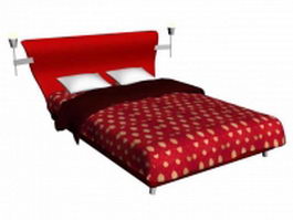 Double bed with red bed sheets 3d model preview