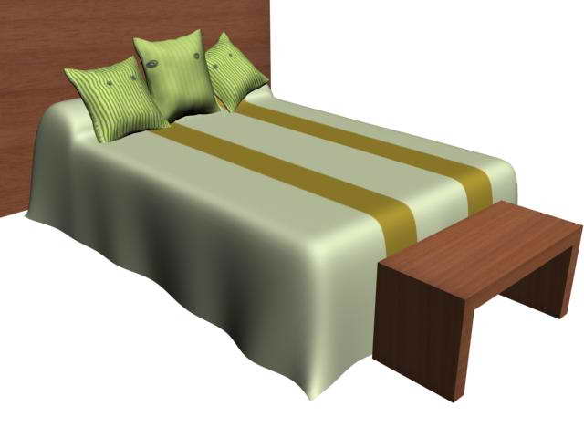 Double bed with headboard and stool 3d rendering