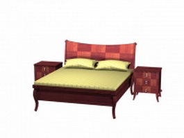Classic wood bed and nightstands 3d model preview