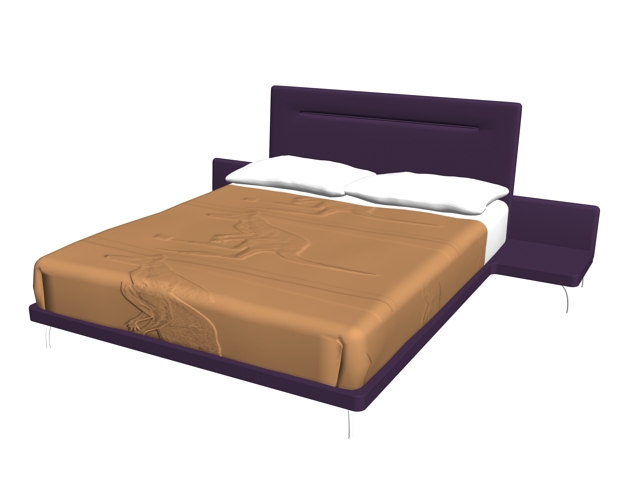 Modern platform bed with bedside table 3d rendering