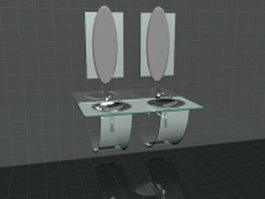 Double washbowl bathroom vanity 3d model preview