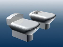 Modern bidet and toilet 3d preview