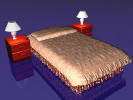 Twin bed with nightstands 3d preview