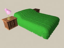 Green bed with nightstands 3d preview