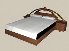 Modern platform bed with nightstand 3d model preview