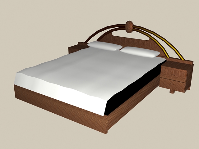 Modern platform bed with nightstand 3d rendering