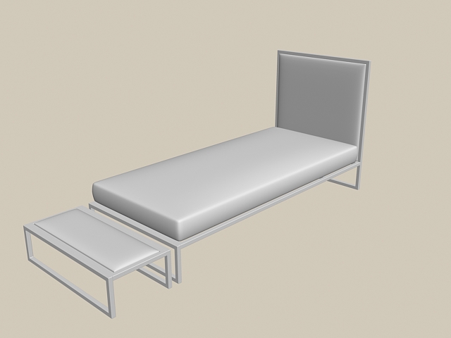 Twin bed with stool 3d rendering
