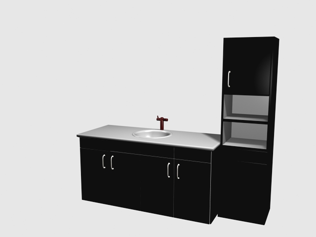 Kitchen cabinet	with countertop sink 3d rendering