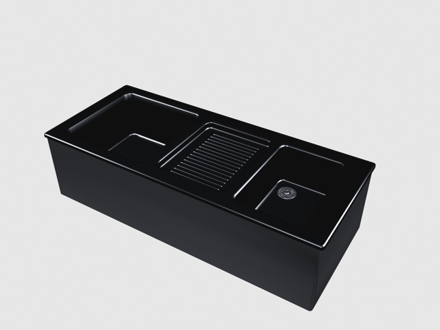 Black ceramic kitchen sink 3d rendering