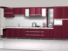 Maroon color kitchen unit design 3d model preview