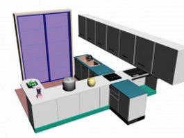 Open kitchen design 3d model preview