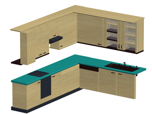 L kitchen cabinet 3d rendering