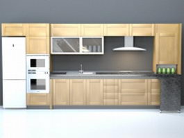 Domestic single-file kitchen design 3d model preview