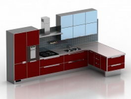 Modern red kitchen design 3d model preview