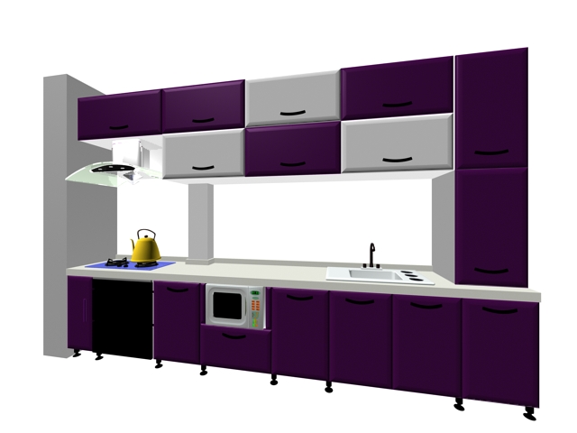 Luxury purple kitchen design 3d rendering