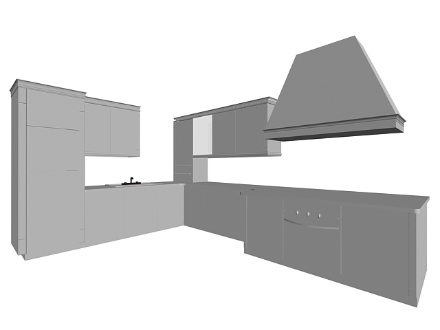 Modern L-kitchen design 3d rendering