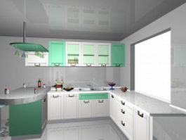 L-kitchen with bar counter 3d model preview