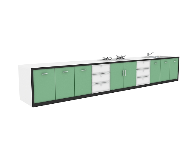 Elegant green kitchen cabinet 3d rendering