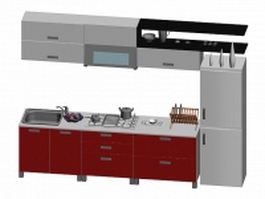 Minimalist red kitchen design ideas 3d model preview